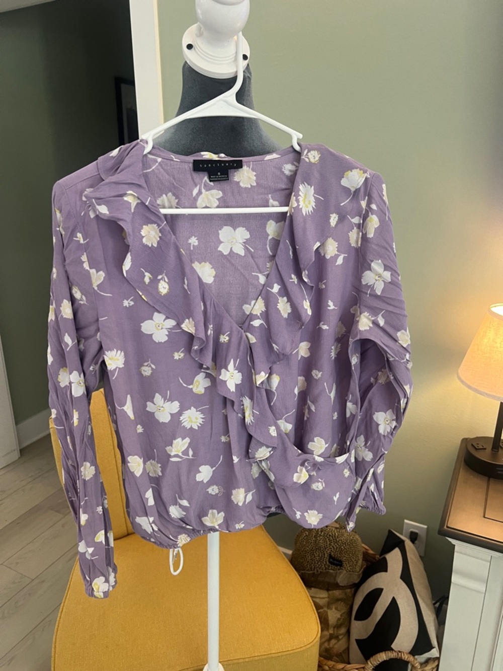 Sanctuary Lilac Floral Ruffle Wrap Blouse